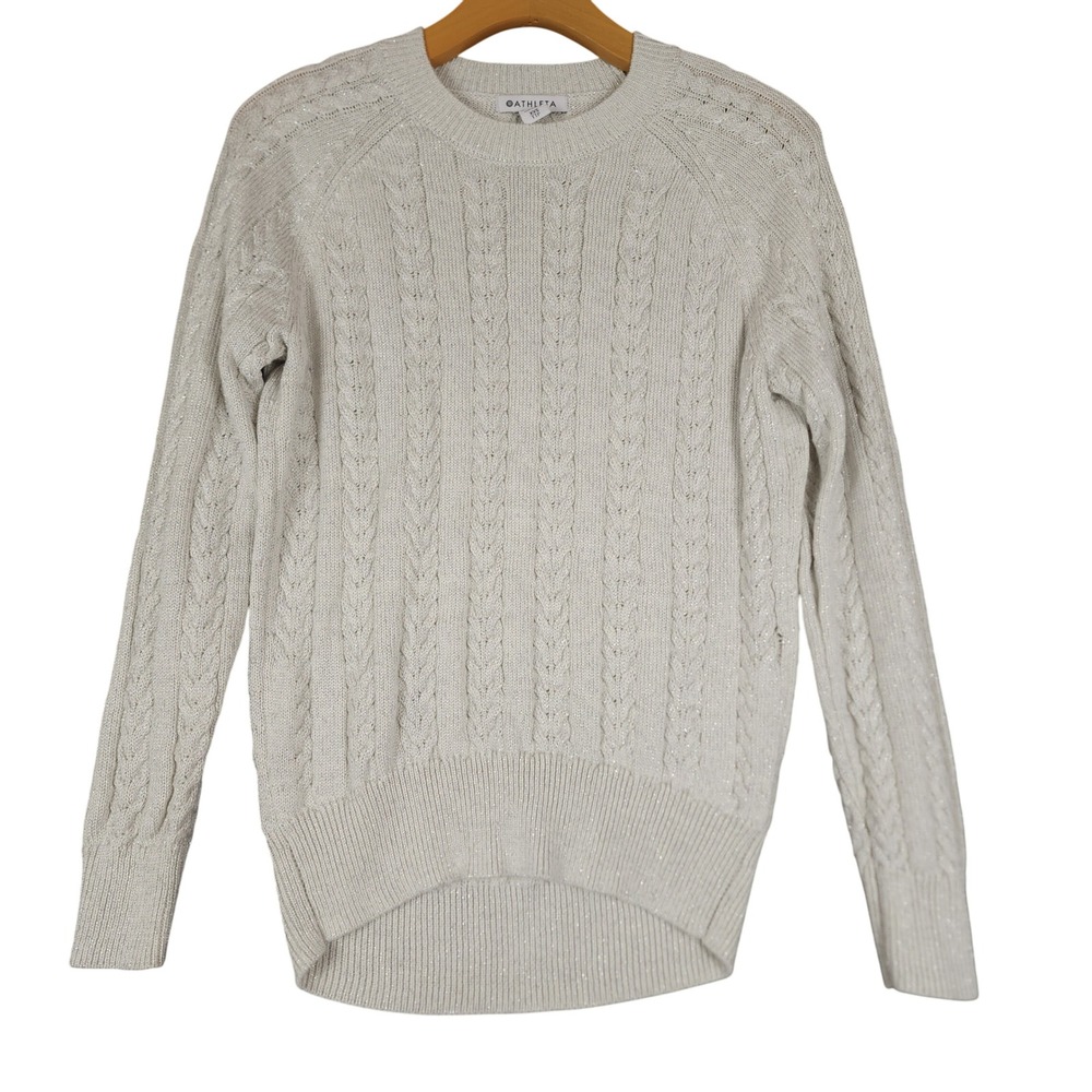 Athleta Women's‎ Cream Cable Knit Sparkle Sweater XXS TTP